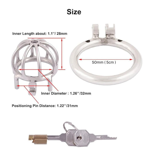 Small size stainless steel chastity cage